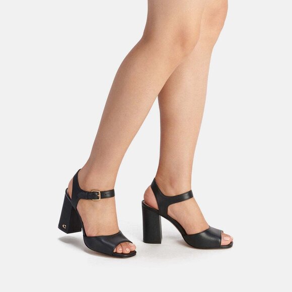 Coach Marla Sandal Women's Size 9.5 Black Leather Buckle Square Toe Block Heels - Picture 3 of 5